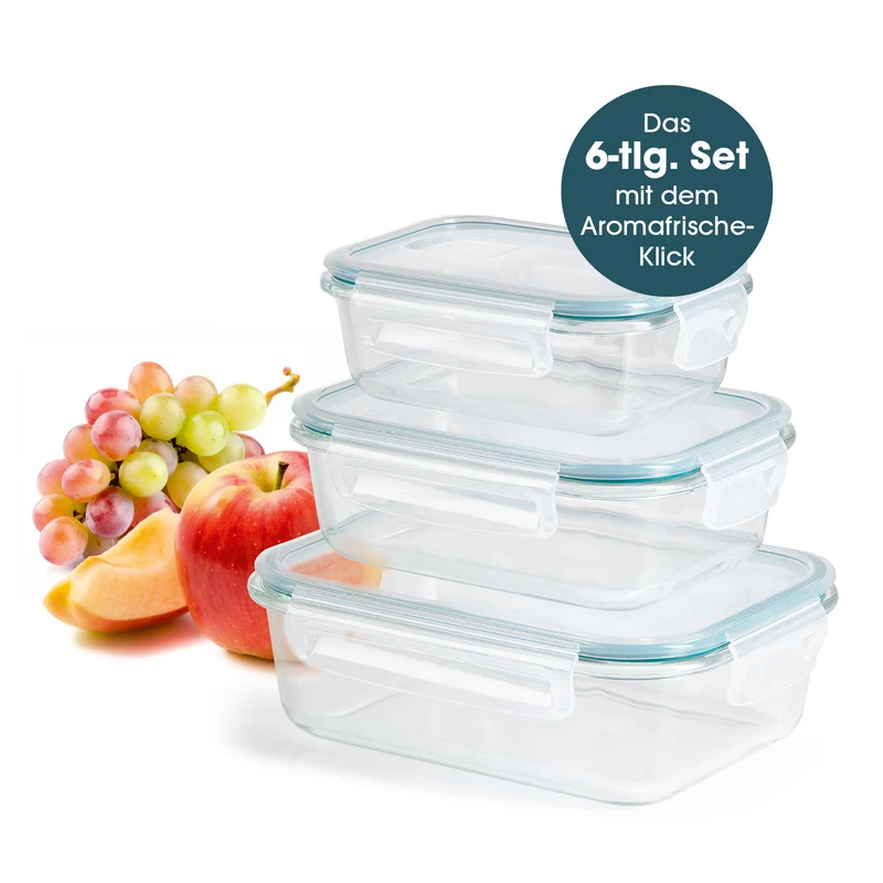 GOURMETmaxx Glas-Frischhaltedosen mit Mikrowellenventil Klick-it - 6-tlg. - Grün