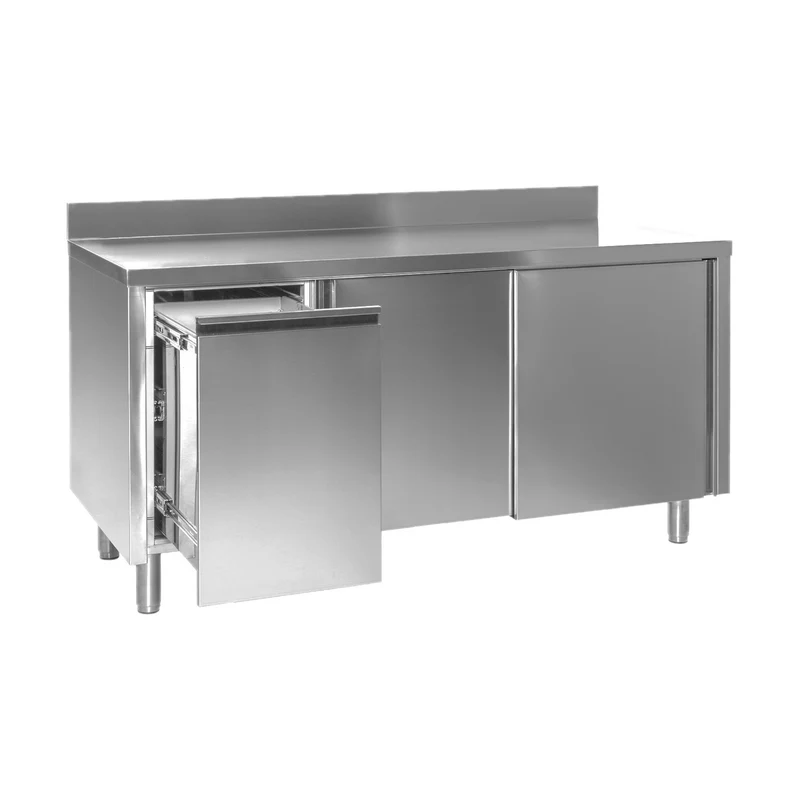 Arbeitsschrank mit Abfallbehälter links, mit Aufkantung, Bautiefe 700 mm – 1000x700x850 mm