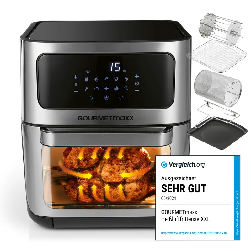 GOURMETmaxx Heißluft-Ofen Digital mit Sichtfenster - 12l - Edelstahl