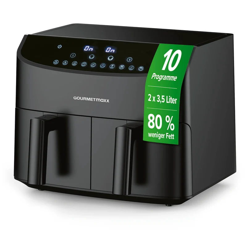 GOURMETmaxx Doppelkammer-Heißluftfritteuse 2x3,5L - Timer, 10 Programme - 2400 W