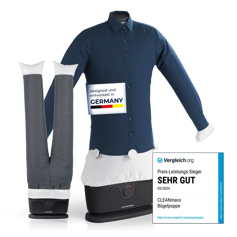 CLEANmaxx Hemdenbügler PRO mit Hosenaufsatz - trocknet & bügelt vollautomatisch - Schwarz