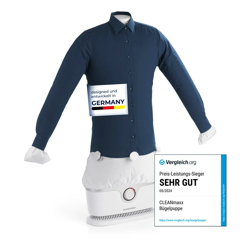 CLEANmaxx Hemdenbügler PRO für Oberbekleidung - trocknet & bügelt automatisch - Silber/Weiß