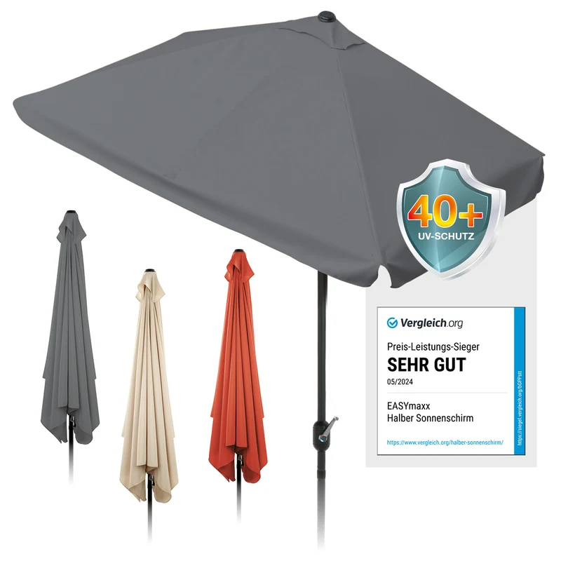 EASYmaxx Sonnenschirm mit UV-Schutz - rechteckig 230 x 140 cm - grau