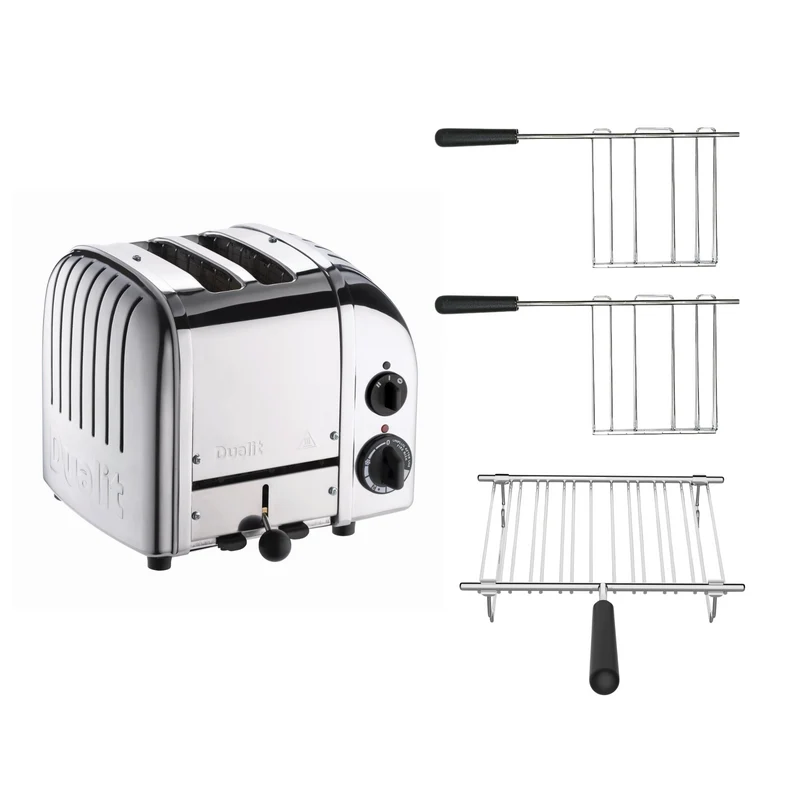Dualit Toaster Paket 3, 2er Toaster mit zwei Sandwichzangen und Brötchenaufsatz