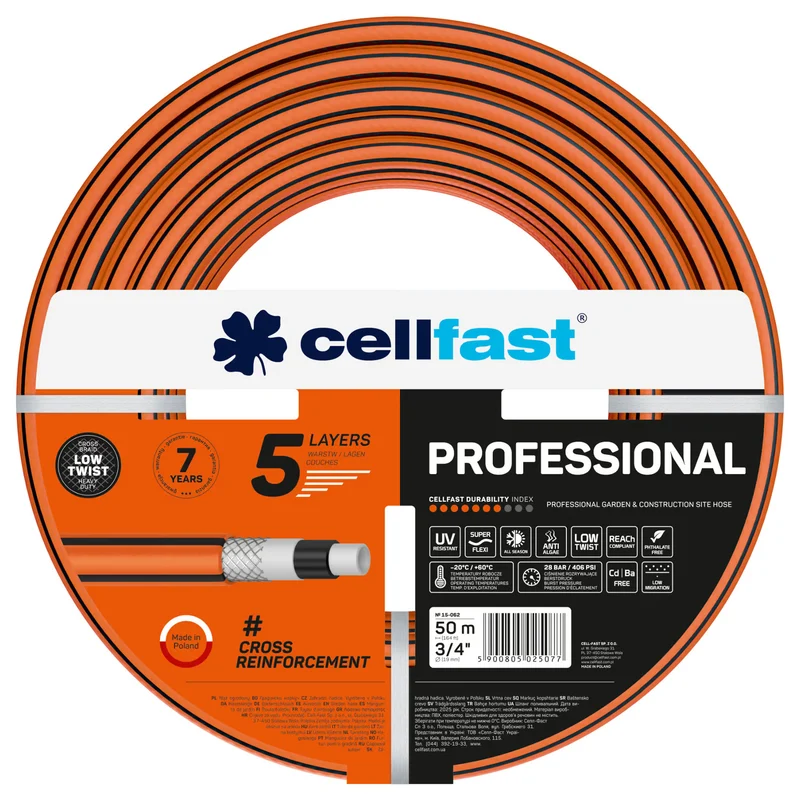 Cellfast Professional Gartenschlauch, Durchmesser 3/4 Zoll, Länge 50 m, 5-lagig