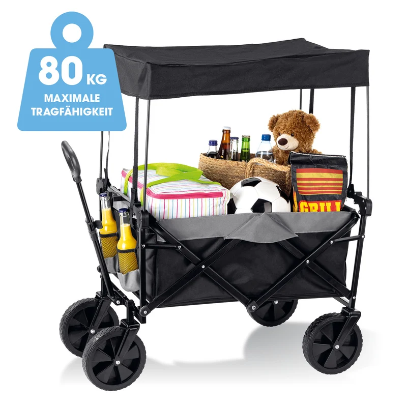 EASYmaxx Bollerwagen mit Dach - faltbar - anthrazit/schwarz