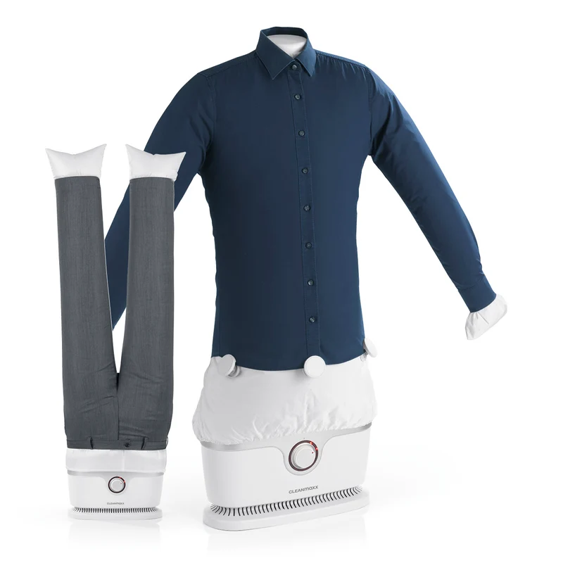 CLEANmaxx Hemdenbügler PRO mit Hosenaufsatz - trocknet & bügelt vollautomatisch - Weiß/Silber