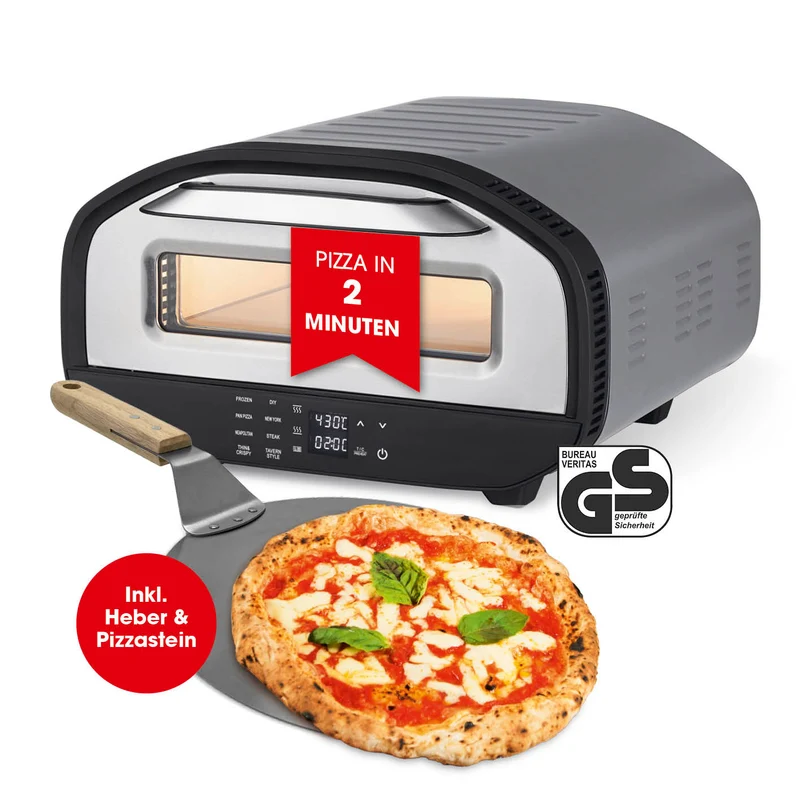 GOURMETmaxx Elektro-Pizzaofen mit Pizzaheber | Touchdisplay, Timer, 8 Programme