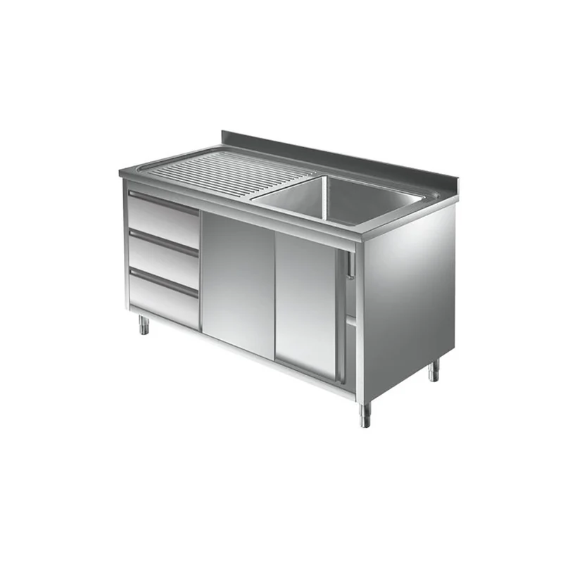 Spülschrank mit Schubladenblock, 1 Becken rechts, Bautiefe 700 mm – 1000x700x850 mm
