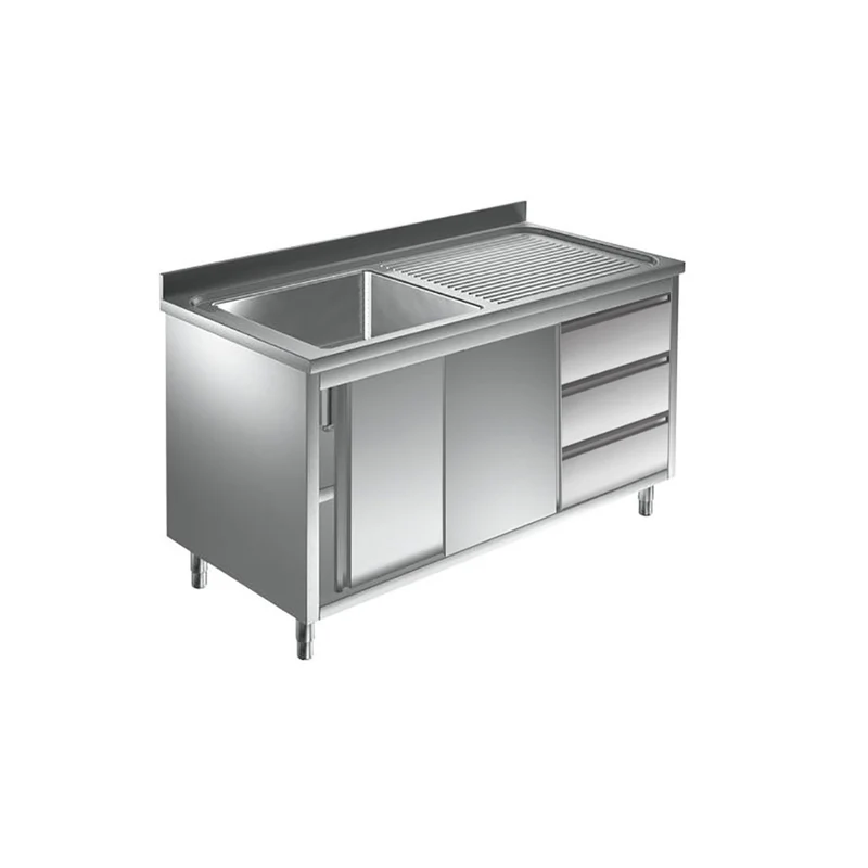 Spülschrank mit Schubladenblock, 1 Becken links, Bautiefe 600 mm – 1600x600x850 mm