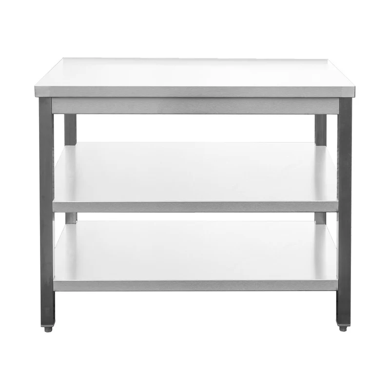 Edelstahl Arbeitstisch verschweißt – Bautiefe 700mm – mit Grundboden & Zwischenboden – AISI 304 – Breite 2200 mm