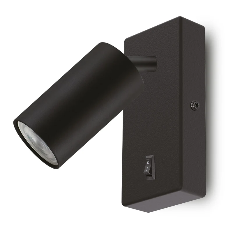 Maclean Wandlampe / Wandleuchte, Spot, rund, GU10, mit 55x90mm Schalter, schwarz, MCE369 B+LED Leuchtmittel GU10 7W Maclean Energy MCE437 NW neutralweiß 4000K, 220-240V~, 50/60Hz, 490 Lumen