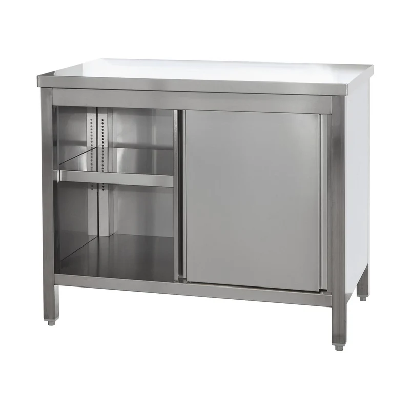Edelstahl Arbeitsschrank mit Türen und höhenverstellbaren Zwischenboden – Bautiefe 600mm – AISI 304 – Breite 1600 mm