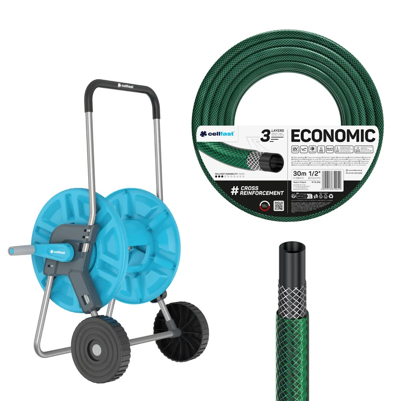 Cellfast Aluplus Schlauchwagen 1/2" 60 m + Cellfast Economic Gartenschlauch 1/2" 30 m