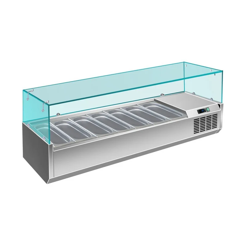 Pizzakühlaufsatz mit Glasaufsatz 7x 1/3 GN – 1600x335x460 mm