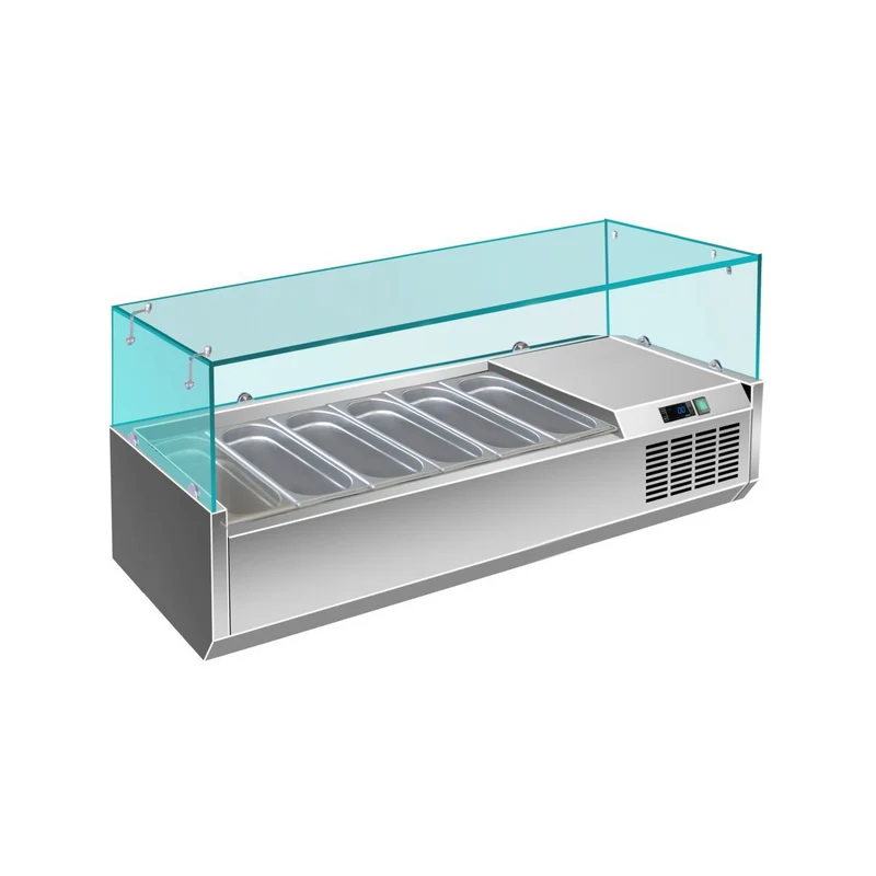Pizzakühlaufsatz mit Glasaufsatz 6x 1/3 GN – 1400x335x460 mm