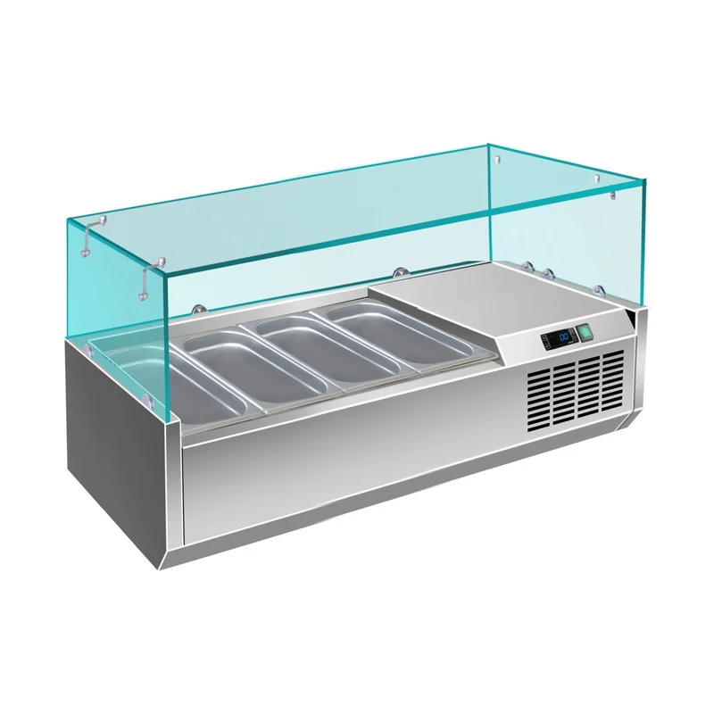 Pizzakühlaufsatz mit Glasaufsatz 4x 1/3 GN – 1200x335x460 mm