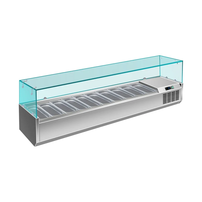 Pizzakühlaufsatz mit Glasaufsatz 10x 1/4 GN – 2000x335x460 mm