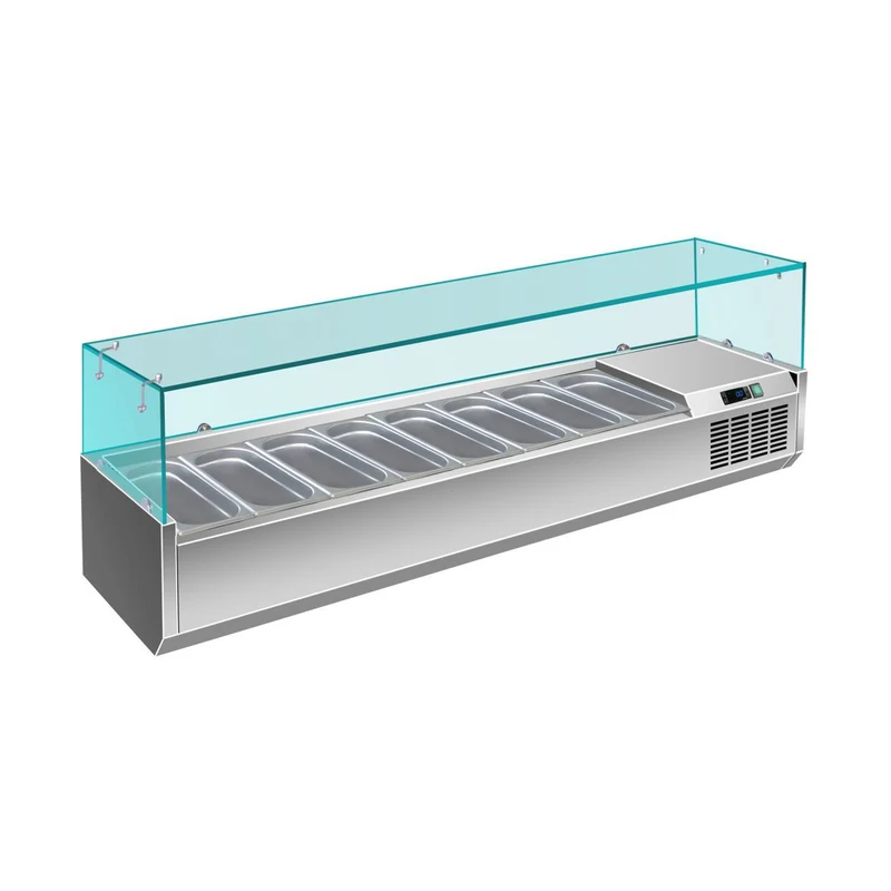 Pizzakühlaufsatz mit Glasaufsatz 8x 1/4 GN – 1800x335x460 mm