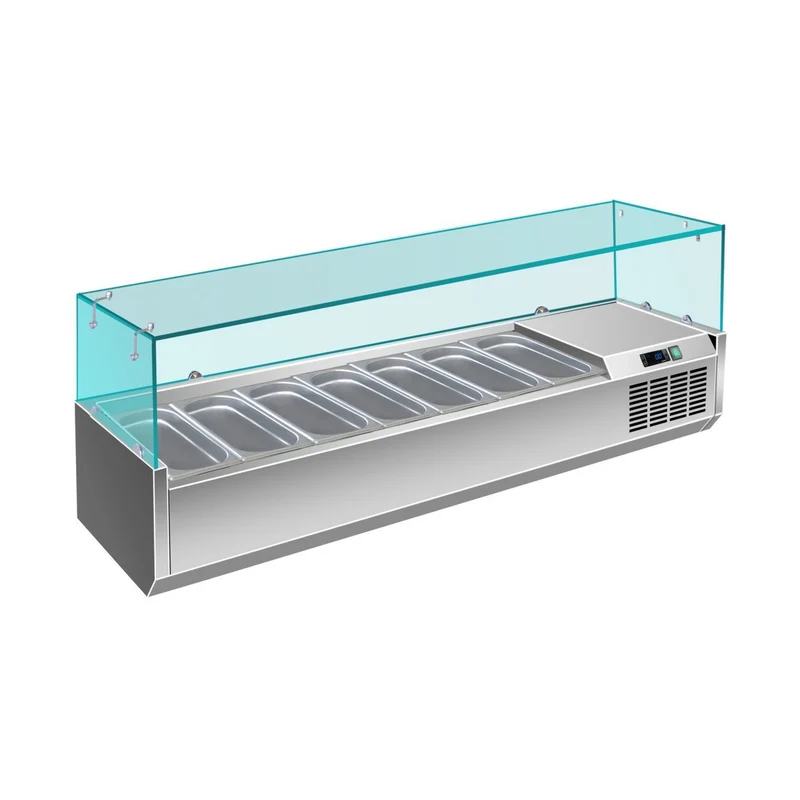 Pizzaühlaufsatz mit Glasaufsatz 7x 1/4 GN – 1600x335x460 mm