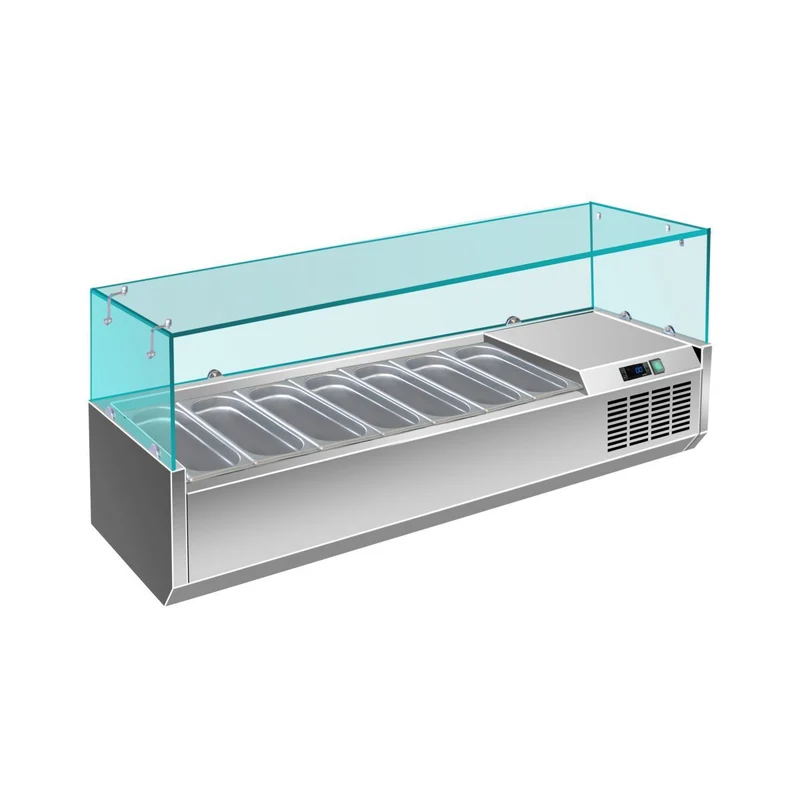 Pizzakühlaufsatz mit Glasaufsatz 6x 1/4 GN – 1500x335x460 mm