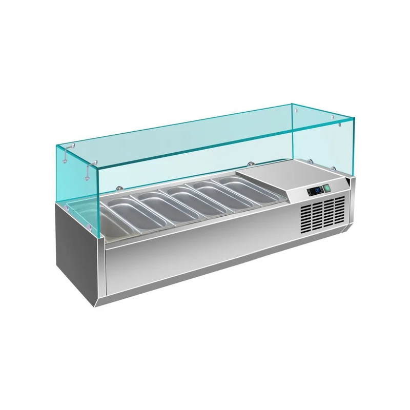 Pizzakühlaufsatz mit Glasaufsatz 6x 1/4 GN – 1400x335x460 mm