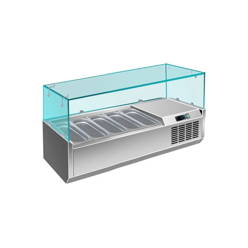 Pizzakühlaufsatz mit Glasaufsatz 5x 1/4 GN – 1200x335x460 mm