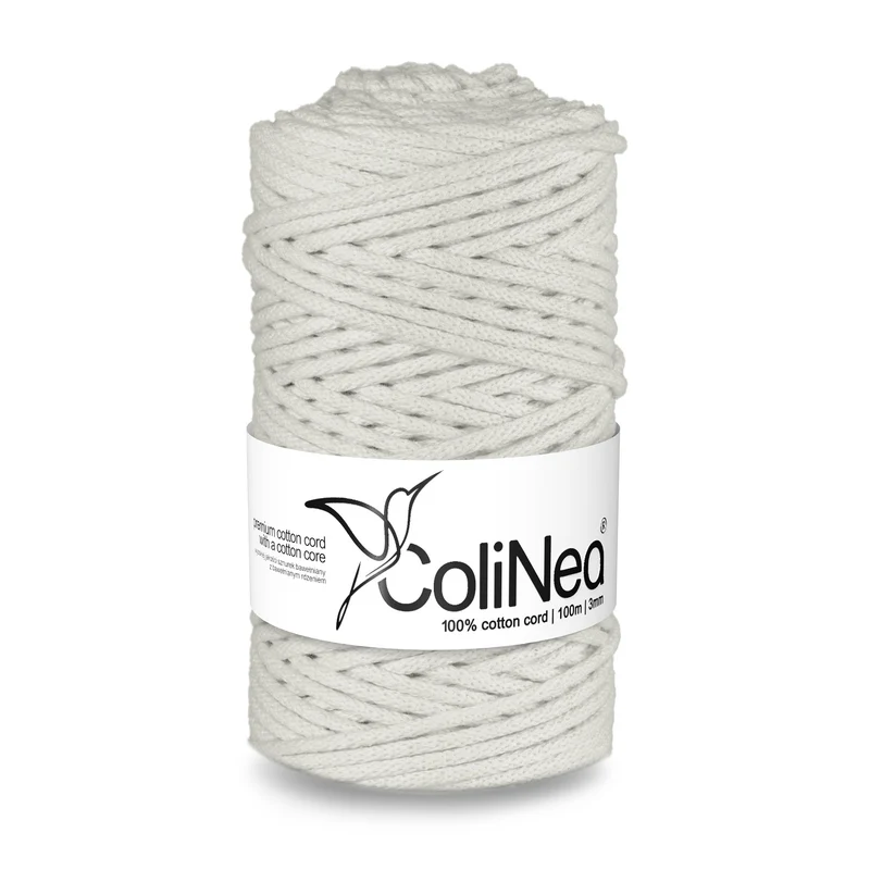 ColiNea, Baumwollkordel mit Baumwollkern, geflochten, 3mm, 100m, weiß