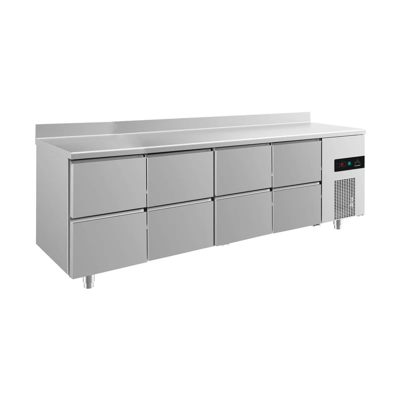 Kühltisch -2 bis +8°C 2330x700x850mm mit 4x zwei Schubladen u. Aufkantung