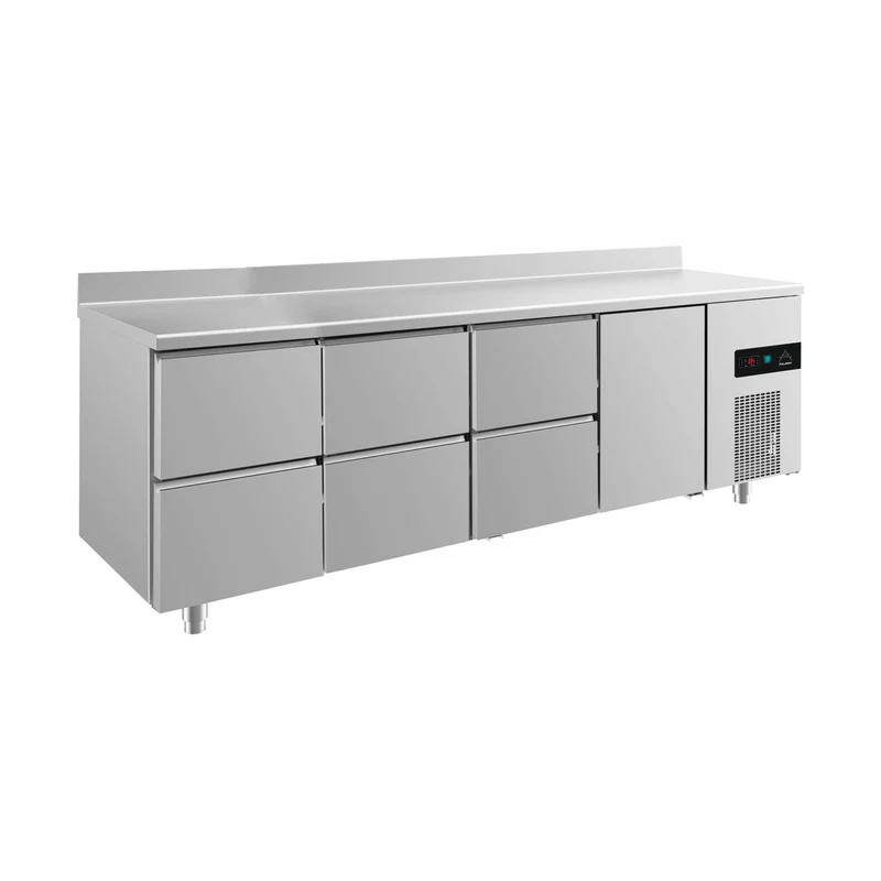 Kühltisch -2 bis +8°C 2330x700x850mm mit 1x Tür und 3x zwei Schubladen u. Aufkantung – Art.-Nr. KT4ZZZTA