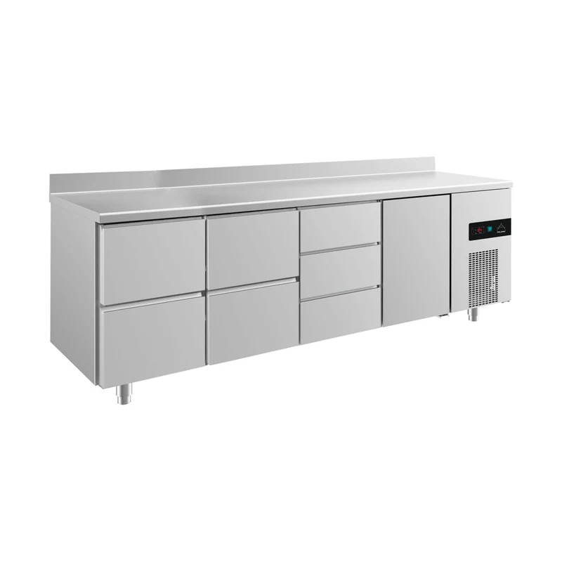 Kühltisch -2 bis +8°C 2330x700x850mm mit 1x Tür und 3x zwei Schubladen u. Aufkantung – Art.-Nr. KT4ZZDTA