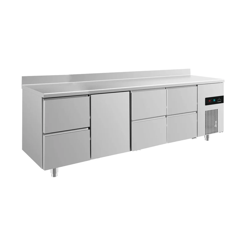 Kühltisch -2 bis +8°C 2330x700x850mm mit 1x Tür und 3x zwei Schubladen u. Aufkantung – Art.-Nr. KT4ZTZZA