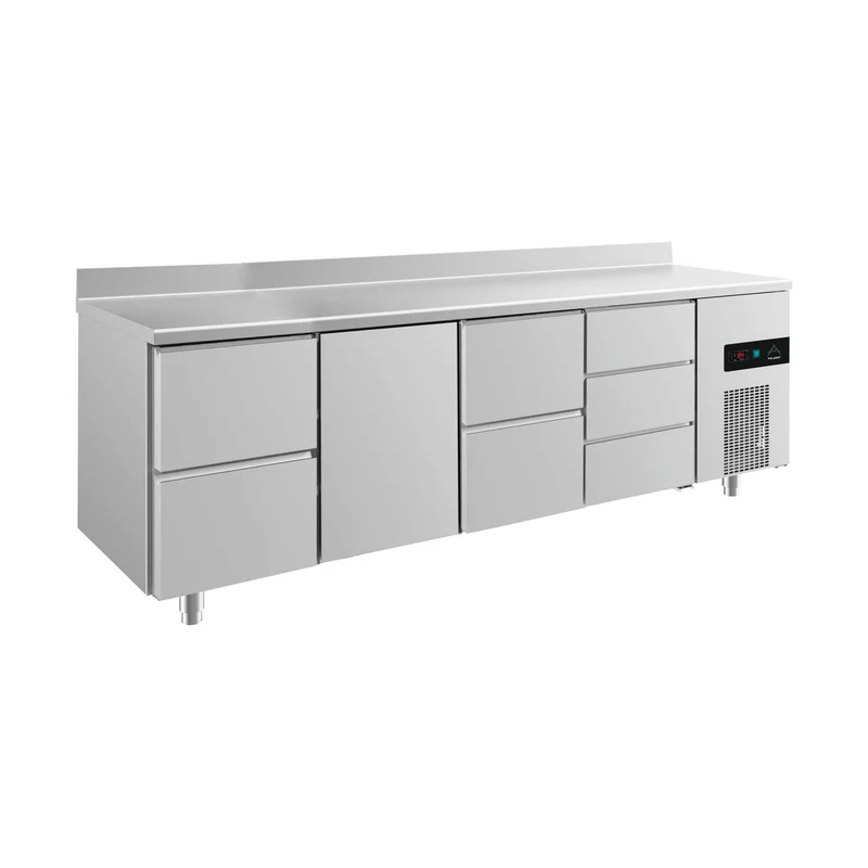 Kühltisch -2 bis +8°C 2330x700x850mm mit 1x Tür, 2x zwei Schubladen und 1x 3 Schubladen u. Aufkantung – Art.-Nr. KT4ZTZDA