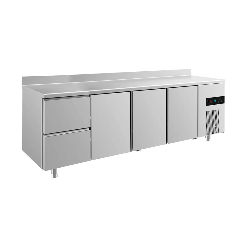 Kühltisch -2 bis +8°C 2330x700x850mm mit 3x Türen und 1x zwei Schubladen u. Aufkantung – Art.-Nr. KT4ZTTTA