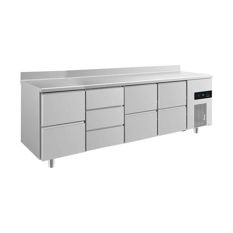 Kühltisch -2 bis +8°C 2330x700x850mm mit 3x zwei Schubladen und 1x drei Schubladen u. Aufkantung – Art.-Nr. KT4ZDZZA