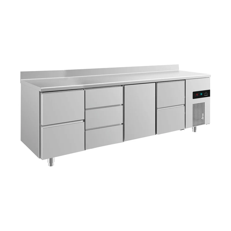 Kühltisch -2 bis +8°C 2330x700x850mm mit 1x Tür, 2x zwei Schubladen und 1x 3 Schubladen u. Aufkantung – Art.-Nr. KT4ZDTZA