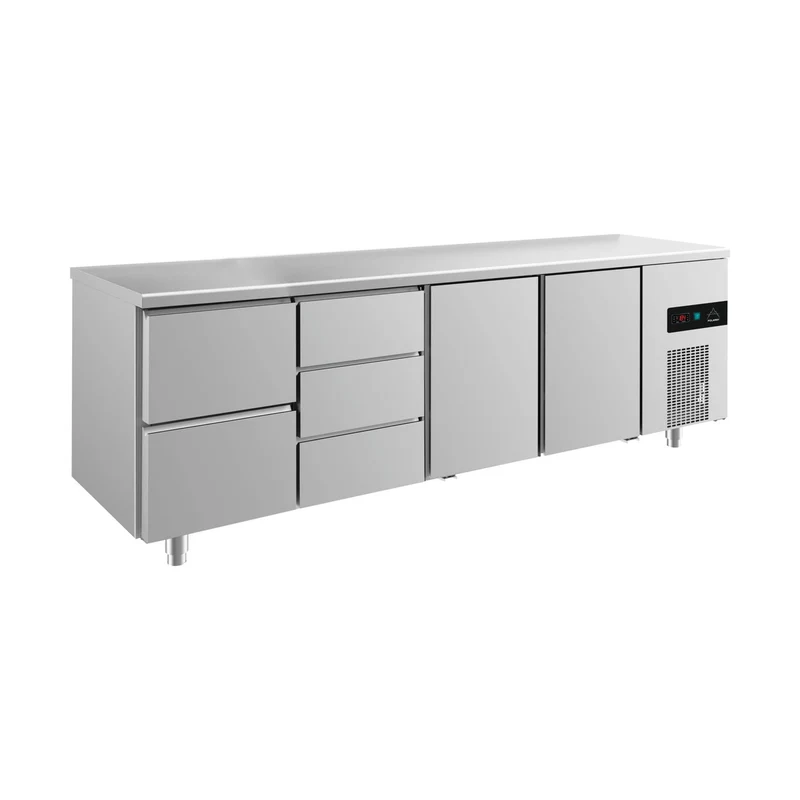 Kühltisch -2 bis +8°C 2330x700x850mm mit 2x Türen, 1x zwei Schubladen und 1x 3 Schubladen – Art.-Nr. KT4ZDTT