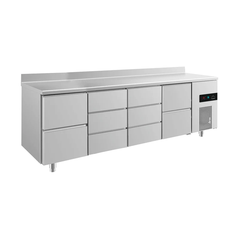 Kühltisch -2 bis +8°C 2330x700x850mm mit 2x zwei Schubladen und 2x drei Schubladen u. Aufkantung – Art.-Nr. KT4ZDDZA