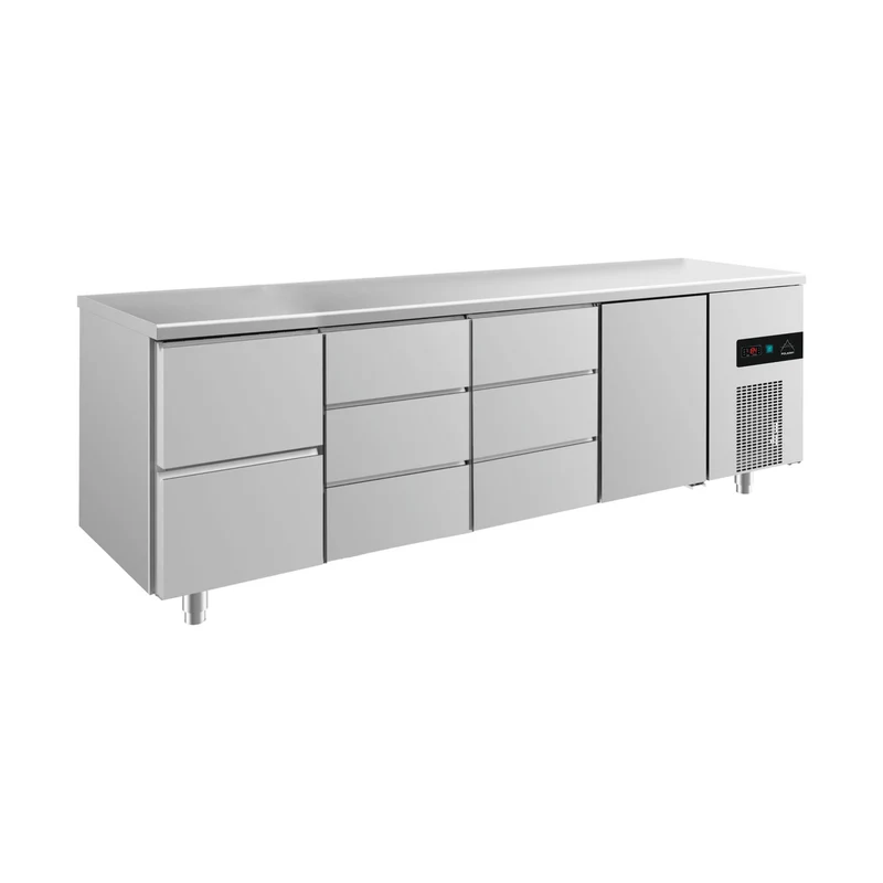 Kühltisch -2 bis +8°C 2330x700x850mm mit 1x Tür, 1x zwei Schubladen und 2x 3 Schubladen – Art.-Nr. KT4ZDDT