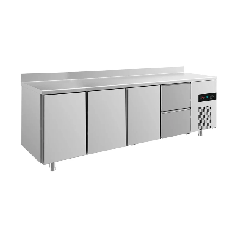 Kühltisch -2 bis +8°C 2330x700x850mm mit 3x Türen und 1x zwei Schubladen u. Aufkantung – Art.-Nr. KT4TTTZA