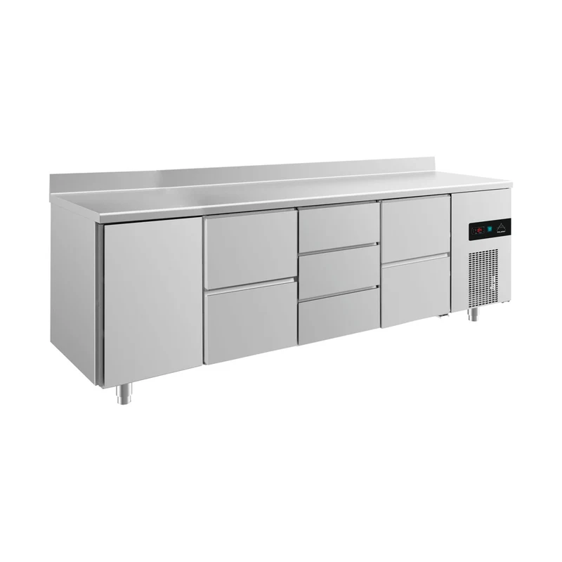 Kühltisch -2 bis +8°C 2330x700x850mm mit 1x Tür, 2x zwei Schubladen und 1x 3 Schubladen u. Aufkantung – Art.-Nr. KT4TZDZA