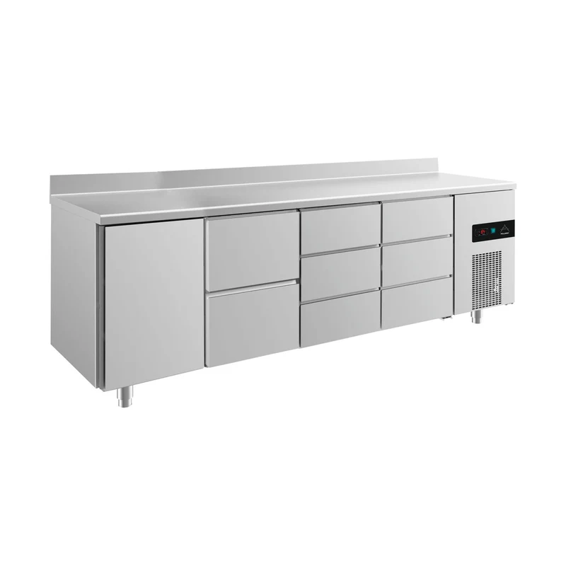 Kühltisch -2 bis +8°C 2330x700x850mm mit 1x Tür, 1x zwei Schubladen und 2x 3 Schubladen u. Aufkantung – Art.-Nr. KT4TZDDA