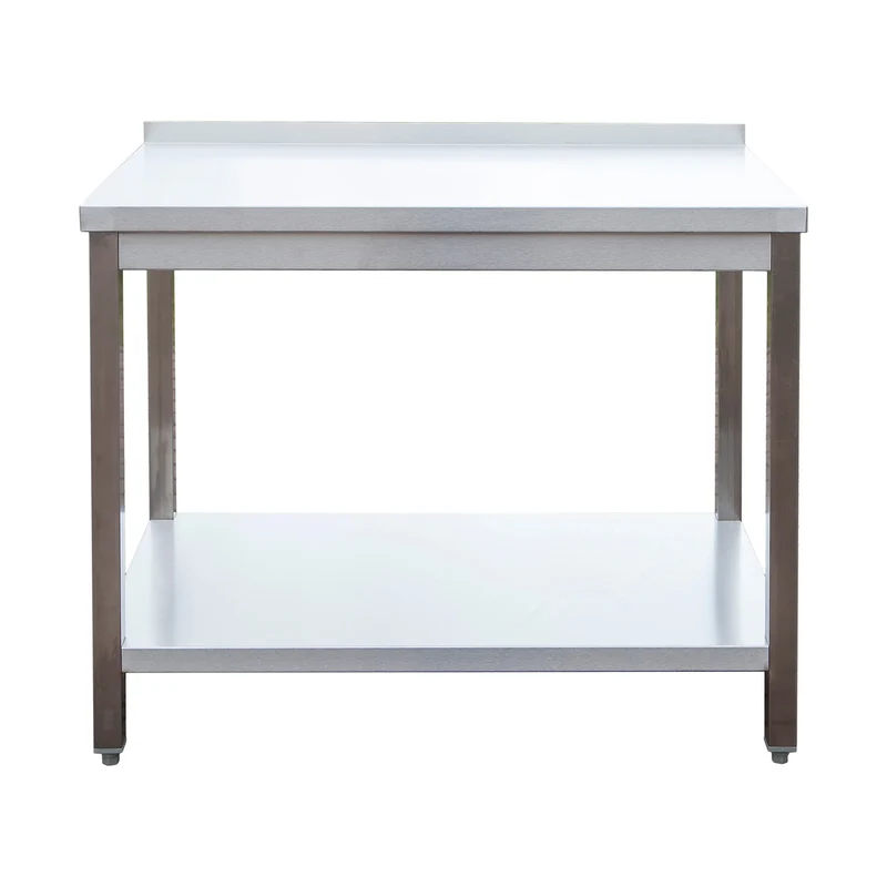 Edelstahl Arbeitstisch mit Aufkantung verschweißt – Bautiefe 700mm – mit Grundboden – AISI 304 – Breite 2200 mm