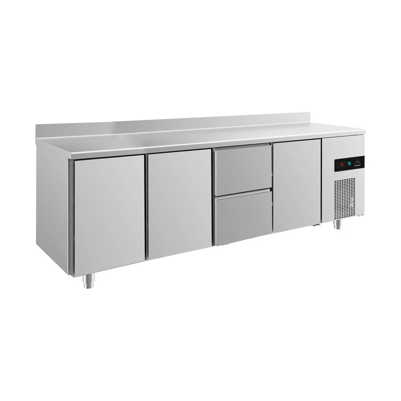 Kühltisch -2 bis +8°C 2330x700x850mm mit 3x Türen und 1x zwei Schubladen u. Aufkantung – Art.-Nr. KT4TTZTA