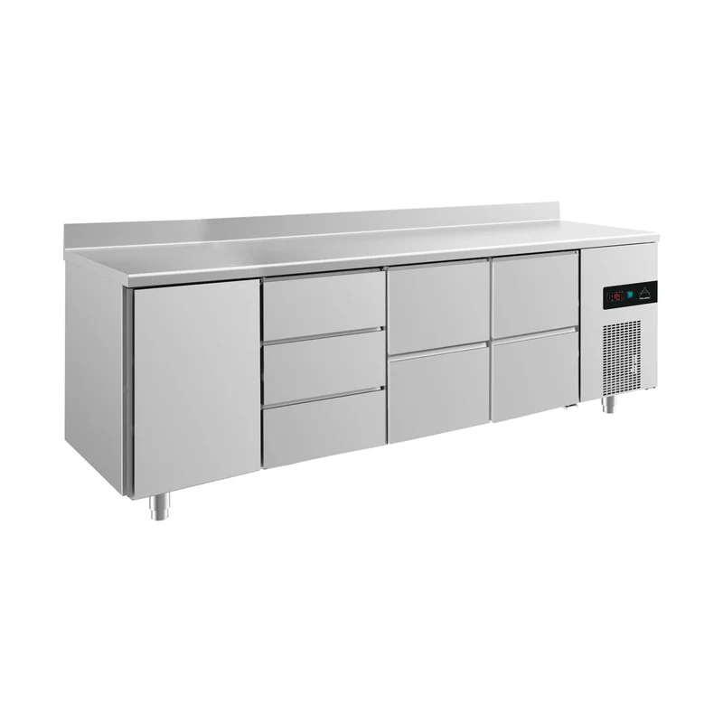 Kühltisch -2 bis +8°C 2330x700x850mm mit 1x Tür, 2x zwei Schubladen und 1x 3 Schubladen u. Aufkantung – Art.-Nr. KT4TDZZA