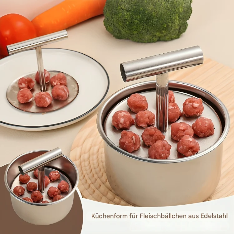 Fleischbällchen-Former aus Edelstahl | Gleichmäßige Portionen in Sekunden | Sauberer Griff & spülmaschinengeeignet | Für Fleisch, Gemüse & Reis