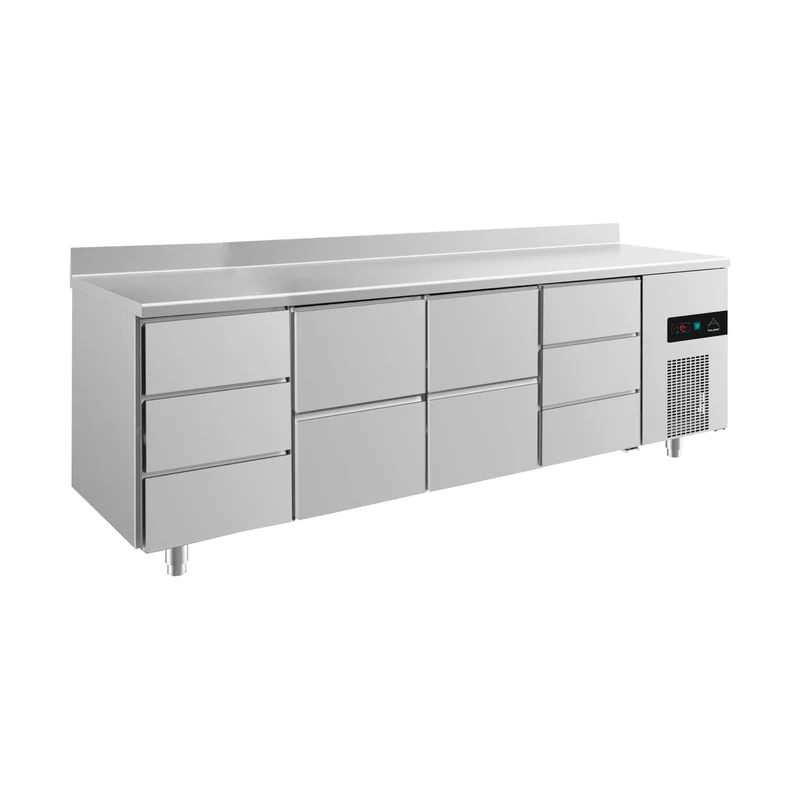 Kühltisch -2 bis +8°C 2330x700x850mm mit 2x zwei Schubladen und 2x drei Schubladen u. Aufkantung – Art.-Nr. KT4DZZDA