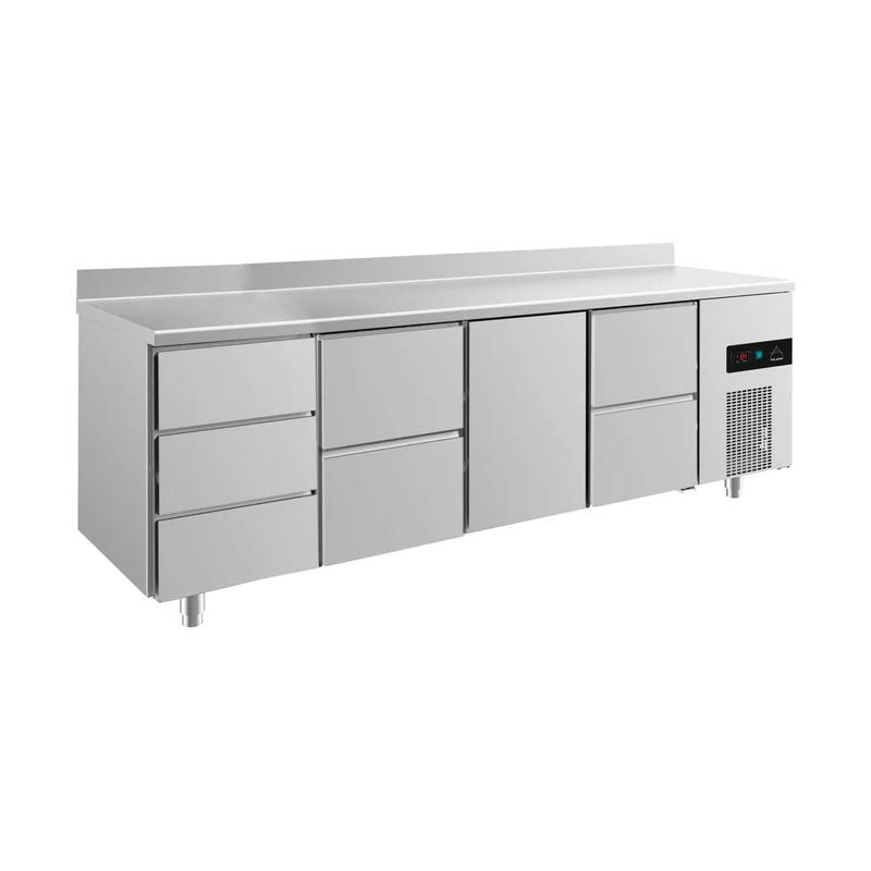 Kühltisch -2 bis +8°C 2330x700x850mm mit 1x Tür, 2x zwei Schubladen und 1x 3 Schubladen u. Aufkantung – Art.-Nr. KT4DZTZA