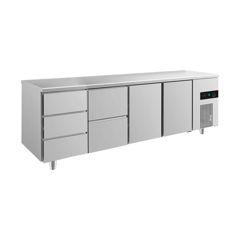 Kühltisch -2 bis +8°C 2330x700x850mm mit 2x Türen, 1x zwei Schubladen und 1x 3 Schubladen – Art.-Nr. KT4DZTT