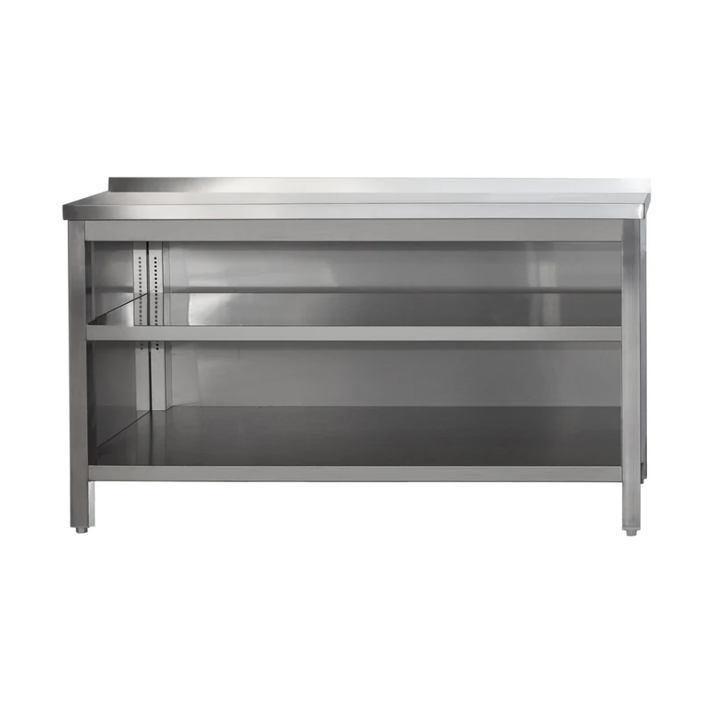 Edelstahl Arbeitsschrank offen mit Aufkantung und höhenverstellbaren Zwischenboden – Bautiefe 800mm – AISI 304 – Breite 1100 mm
